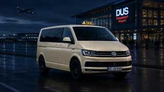 Representación fotorrealista de un VW T6 color marfil para traslados al aeropuerto en Gelsenkirchen